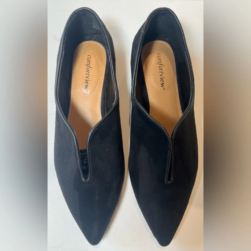 Comfortview Victorian Style Black Suede Women’s Slip-On Loafers Point Toe - Picture 2 of 7